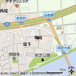 愛知県豊橋市前芝町（東堤）周辺の地図