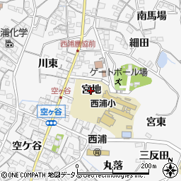 愛知県蒲郡市西浦町（宮地）周辺の地図