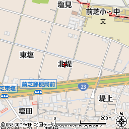 愛知県豊橋市前芝町（北堤）周辺の地図