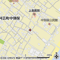 三重県津市河芸町中別保周辺の地図