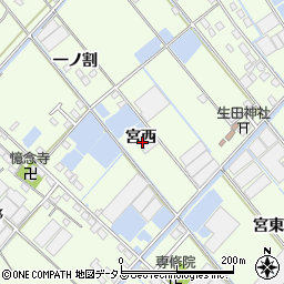 愛知県西尾市一色町生田宮西周辺の地図