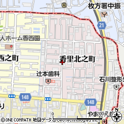 大阪府寝屋川市香里北之町周辺の地図