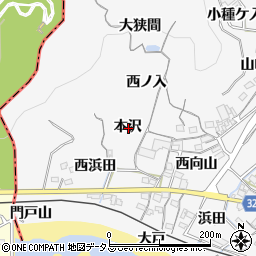 愛知県蒲郡市西浦町本沢周辺の地図