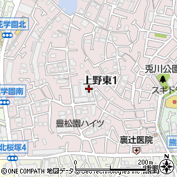 大阪府豊中市上野東1丁目8周辺の地図