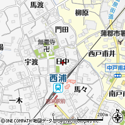 愛知県蒲郡市西浦町日中周辺の地図