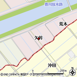 愛知県豊川市篠束町矢筰周辺の地図