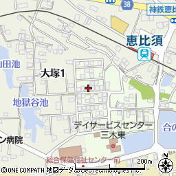 兵庫県三木市君が峰町1-22周辺の地図