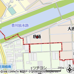 愛知県豊川市行明町唐桶周辺の地図