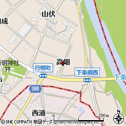 愛知県豊川市行明町高畑周辺の地図