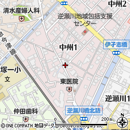〒665-0021 兵庫県宝塚市中州の地図