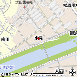 愛知県豊川市行明町水洗周辺の地図