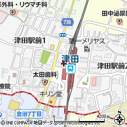大阪府枚方市津田駅前周辺の地図