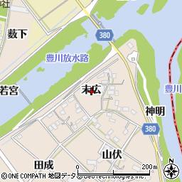 愛知県豊川市行明町末広周辺の地図