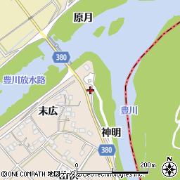 愛知県豊川市行明町神明周辺の地図