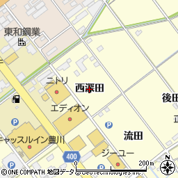 愛知県豊川市正岡町（西深田）周辺の地図