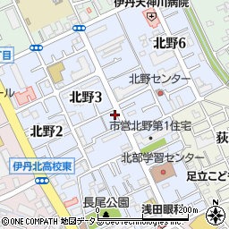 兵庫県伊丹市北野周辺の地図