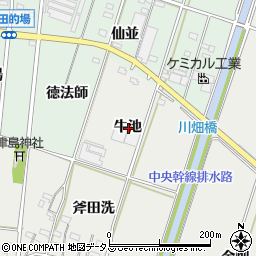 愛知県西尾市吉良町荻原牛池周辺の地図