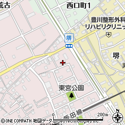 愛知県豊川市篠束町東宮周辺の地図
