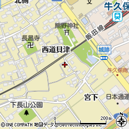 愛知県豊川市下長山町西道貝津62周辺の地図