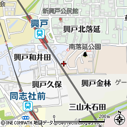 京都府京田辺市興戸南落延25-12周辺の地図