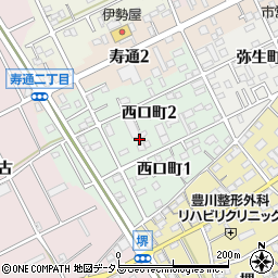愛知県豊川市西口町周辺の地図
