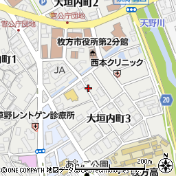 大阪府枚方市大垣内町周辺の地図