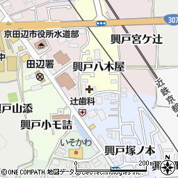 京都府京田辺市興戸八木屋4周辺の地図