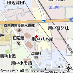 京都府京田辺市興戸八木屋25-3周辺の地図