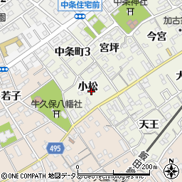 愛知県豊川市中条町小松周辺の地図