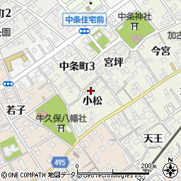 愛知県豊川市中条町小松92周辺の地図