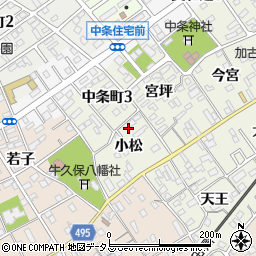 愛知県豊川市中条町小松92-4周辺の地図