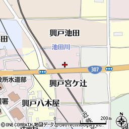 京都府京田辺市興戸宮ケ辻周辺の地図
