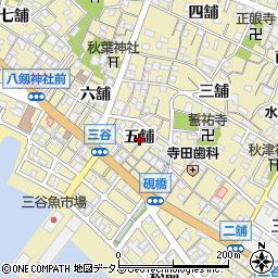 愛知県蒲郡市三谷町五舗周辺の地図