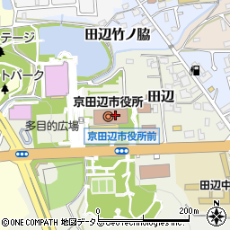 京田辺市役所健康福祉部　高齢介護課・地域包括支援センターあんあん・市役所周辺の地図