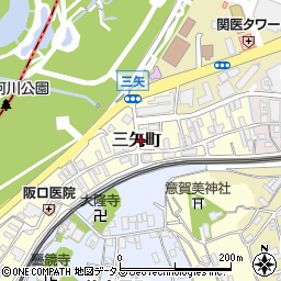 大阪府枚方市三矢町周辺の地図