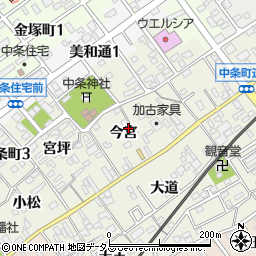 愛知県豊川市中条町今宮13-14周辺の地図