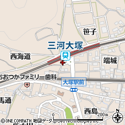 愛知県蒲郡市大塚町（端城）周辺の地図