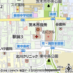 茨木市役所内郵便局周辺の地図