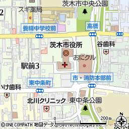 茨木市役所　職員労組周辺の地図