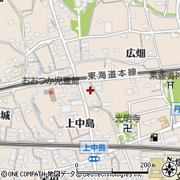 愛知県蒲郡市大塚町上中島74周辺の地図