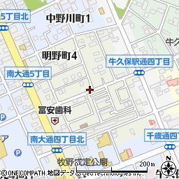 愛知県豊川市明野町周辺の地図