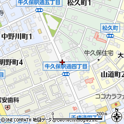 愛知県豊川市牛久保駅通周辺の地図