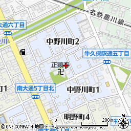 愛知県豊川市中野川町周辺の地図
