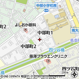 愛知県豊川市中部町周辺の地図