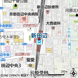 ファミリーマート近鉄新田辺駅改札外橋上店周辺の地図