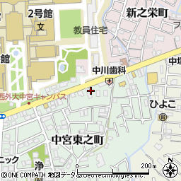 大阪府枚方市中宮東之町17周辺の地図