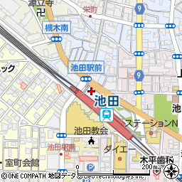 池田駅前てるてる広場周辺の地図