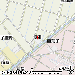 愛知県西尾市市子町塩田周辺の地図