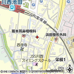 兵庫県川西市栄根周辺の地図