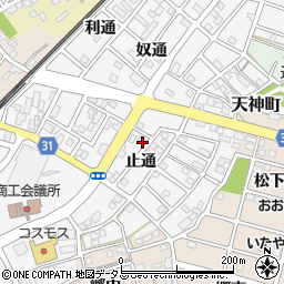愛知県豊川市豊川町止通周辺の地図